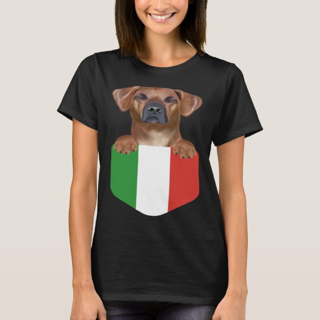 T-shirt Italy Flag Rhodesian Ridgeback Dog In Pocket (Devant)