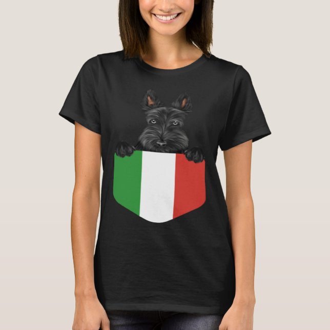 T-shirt Italy Flag Scottish Terrier Dog In Pocket (Devant)