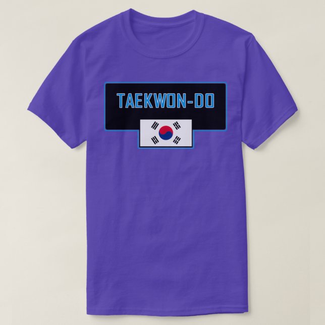 T-shirt ITF Taekwondo bleu avec drapeau coréen (Design devant)