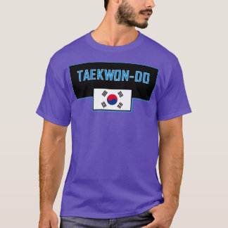 T-shirt ITF Taekwondo bleu avec drapeau coréen