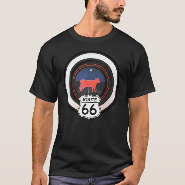 T-shirt Itinéraire 66 avec la vache pourpre dans une roue (Devant)