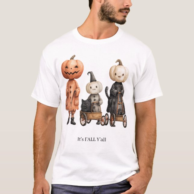 T-shirt It's FALL Y'all Creepy Pumpkin Family (Devant)