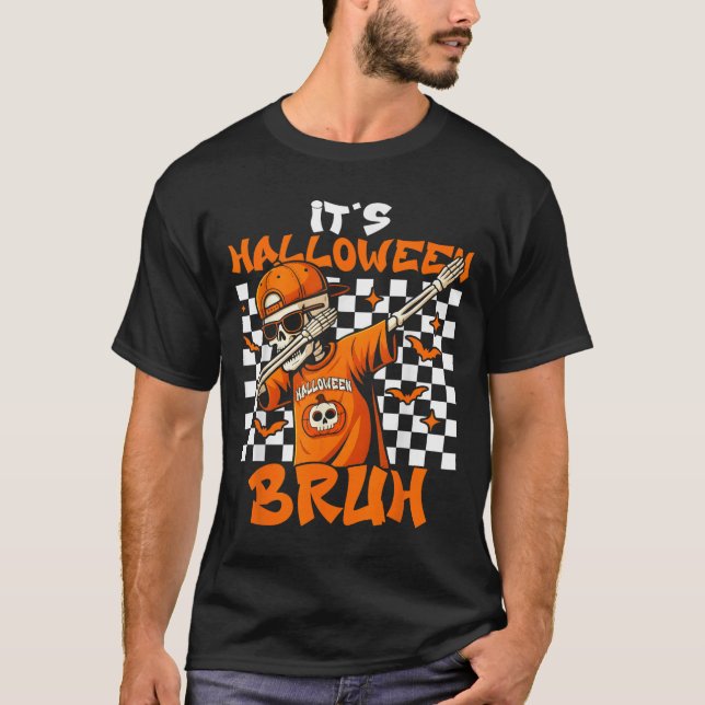 T-shirt It's Halloween Bruh Skeleton Pumpkin Costume Boys  (Devant)
