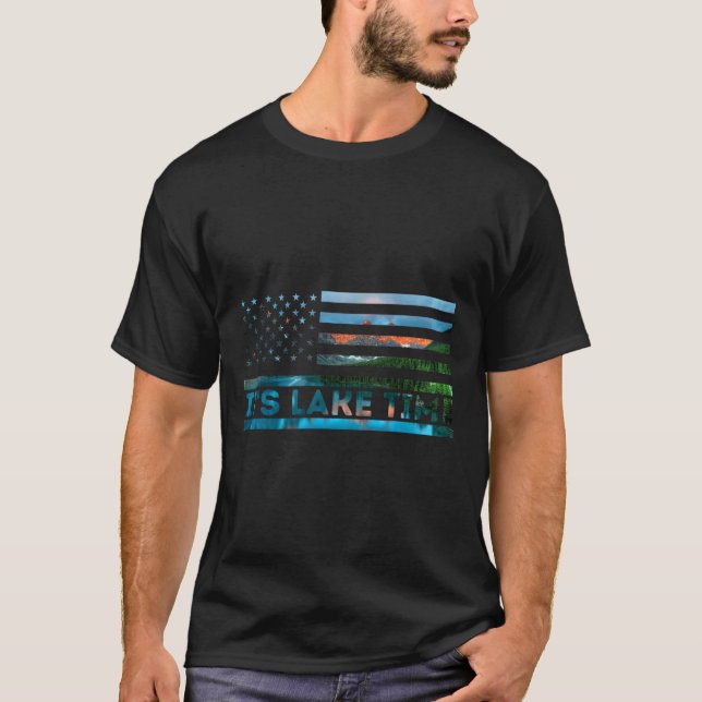 T-shirt It's Lake Time Sunset American Flag Summer Vacatio (Devant)