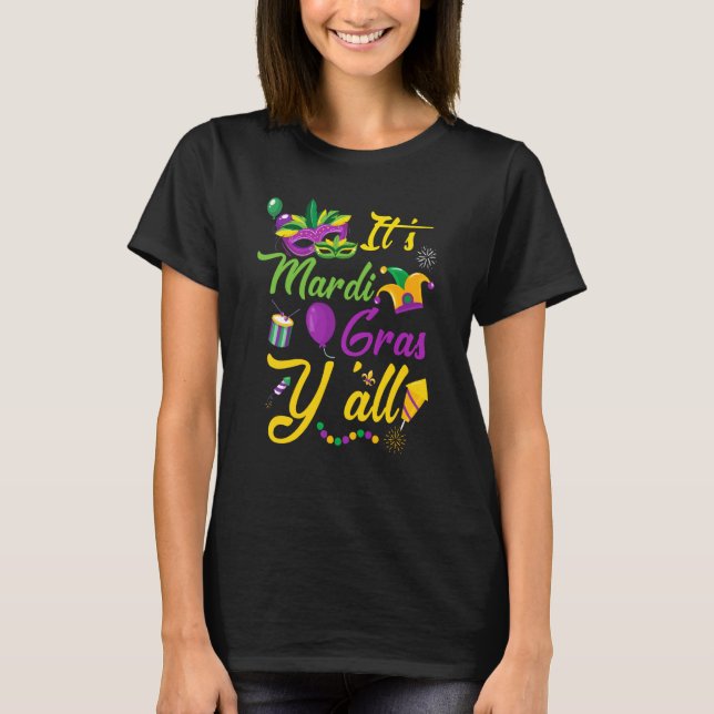T-shirt Its Mardi Gras Yall Jester Hat Mardi Gras Mask Bea (Devant)