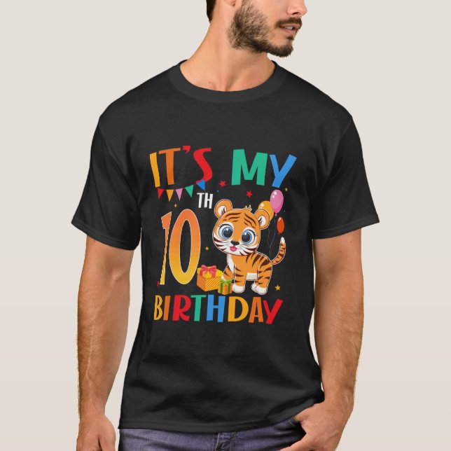 T-shirt It's My 10th Birthday Tiger Theme 10 Year Old Boy  (Devant)