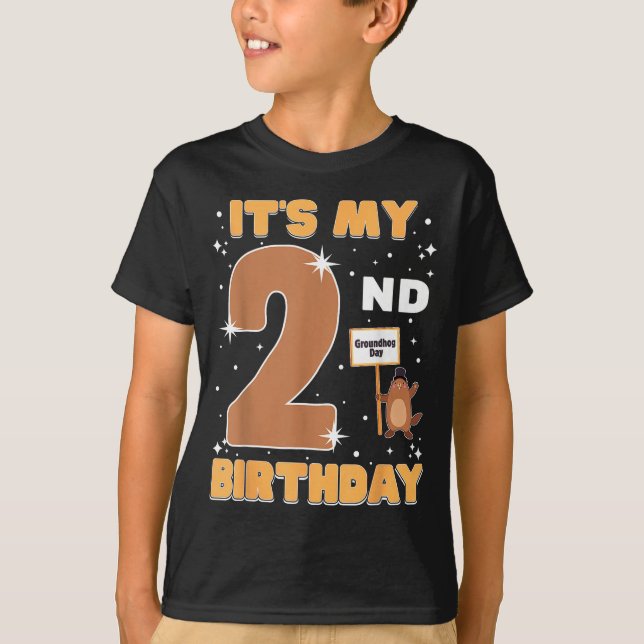 T-shirt Its My 2nd Birthday Groundhog Day 2 Years Old Girl (Devant)