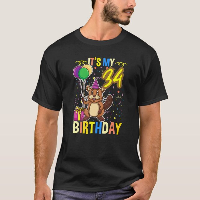 T-shirt Its My 34th Birthday Beaver (Devant)