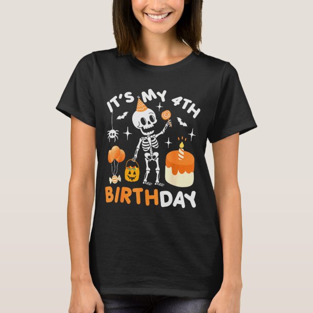 T-shirt It's My 4th Birthday-funny Halloween Skeleton 4th  (Devant)