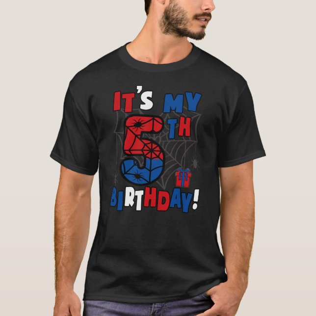 T-shirt It's My 5th Birthday Spider Theme Party 5 Year Bir (Devant)