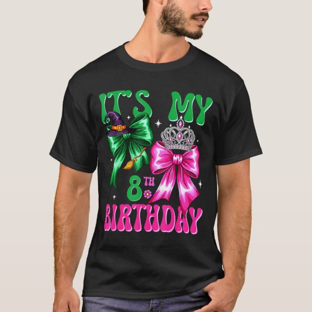 T-shirt It's My 8th Birthday Witch Nk And Green Bow Croche (Devant)