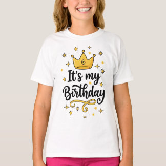T-shirt It's My Birthday Gold Crown and Stars Graphic Cute