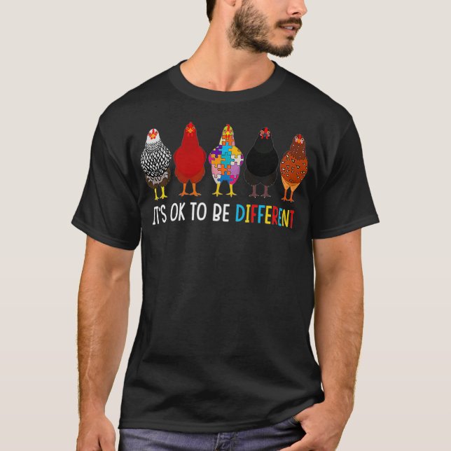 T-shirt It's Ok To Be Different Cute Puzzle Chicken Autism (Devant)