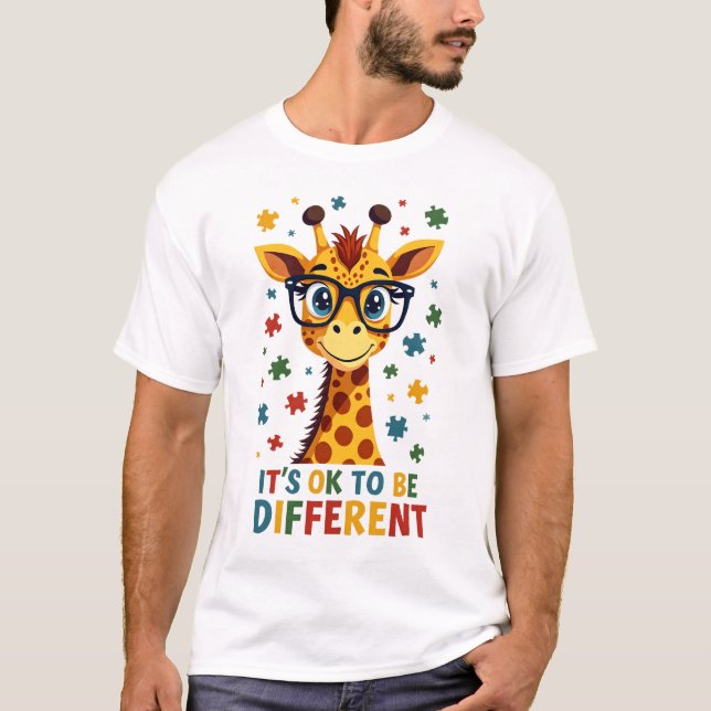 T-shirt It's Ok To Be Different Giraffe Autism Awareness B (Devant)