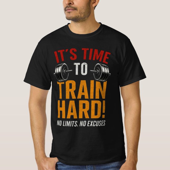 T-shirt It's Time to Train Hard | No Limits Gym Muscle (Devant)