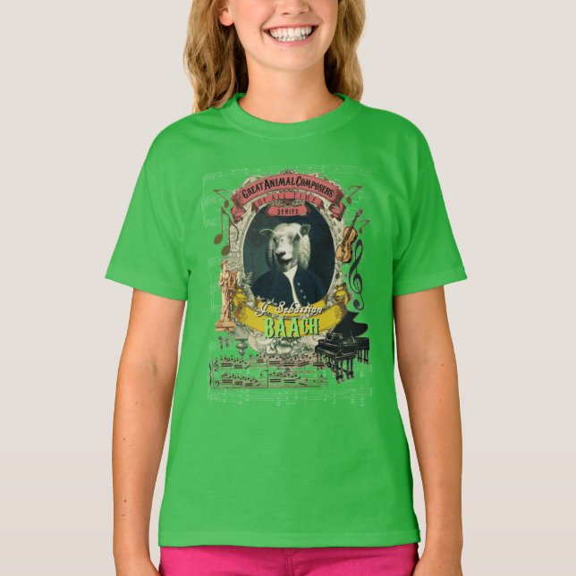T-shirt J.S. Parodie animale de Bach de compositeur de (Devant)