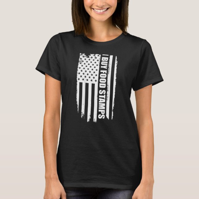 T-shirt J'achète des timbres alimentaires sur le dos Ameri (Devant)