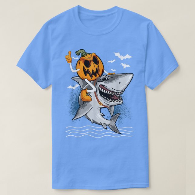 T-shirt Jack-o'-lantern Citrouille équitation Shark Hallow (Design devant)
