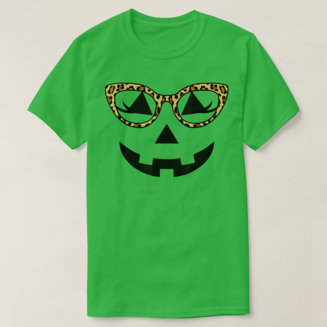 T-shirt Jack-o'-lantern Citrouille Face Hallowen Leopard (Design devant)