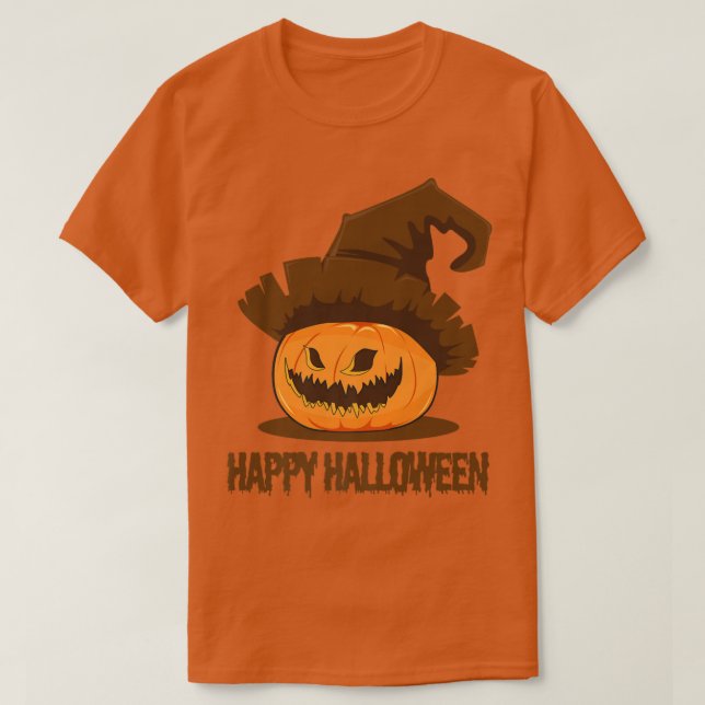 T-shirt Jack-o'-lantern Citrouille Face Heureuse sorcière  (Design devant)