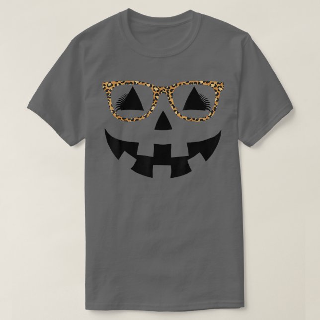 T-shirt Jack-o'-lantern Citrouille Visage Léopard lunettes (Design devant)