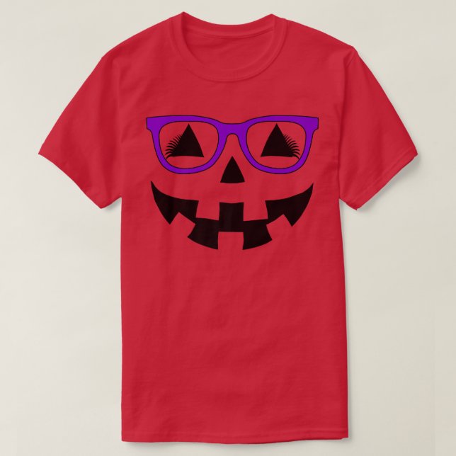 T-shirt Jack-o'-lantern Citrouille Visage Violet Lunettes  (Design devant)