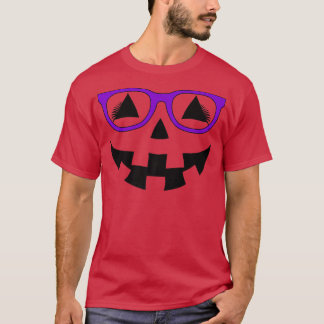 T-shirt Jack-o'-lantern Citrouille Visage Violet Lunettes
