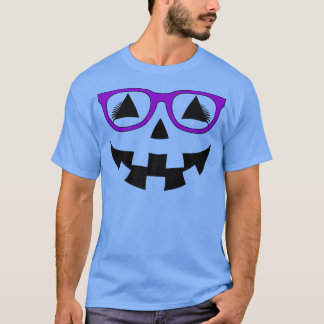 T-shirt Jack-o'-lantern Citrouille Visage Violet Lunettes 