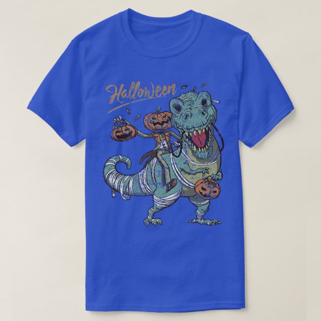 T-shirt Jack-o'-lantern équitation Dinosaur Halloween grun (Design devant)