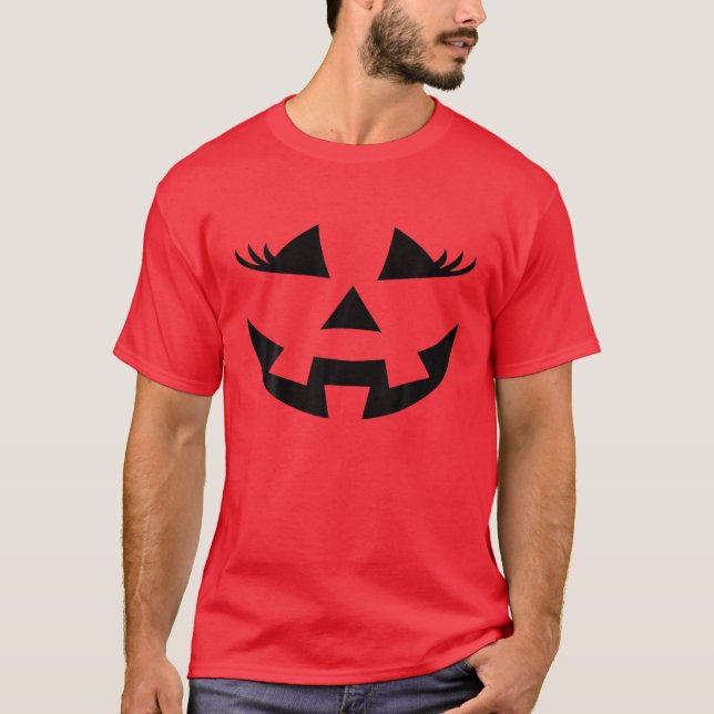 T-shirt Jack-o'-lantern Face Citrouille Eyelashes Hallowen (Devant)