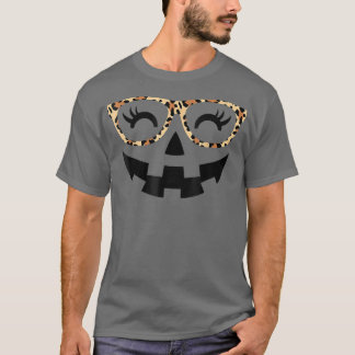 T-shirt Jack O Lantern Face Pumpkin Halloween Leopard Prin