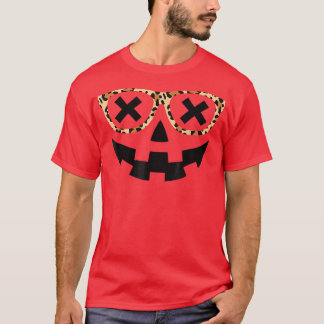 T-shirt Jack O Lantern Face Pumpkin Halloween Leopard Prin