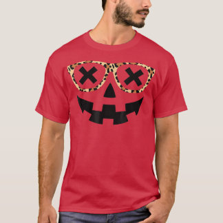 T-shirt Jack O Lantern Face Pumpkin Halloween Leopard Prin