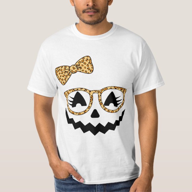 T-shirt Jack O Lantern Face Pumpkin Halloween Leopard Prin (Devant)