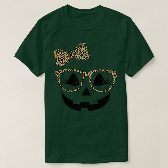 T-shirt Jack O Lantern Face Pumpkin Hallowen Leopard Print (Design devant)