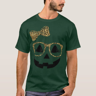 T-shirt Jack O Lantern Face Pumpkin Hallowen Leopard Print