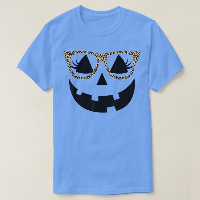 T-shirt Jack O Lantern Face Pumpkin Hallowen Leopard Print (Design devant)