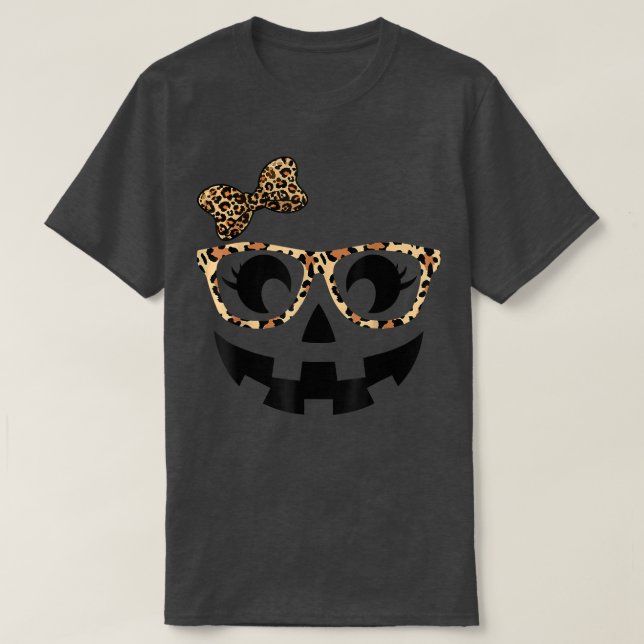 T-shirt Jack O Lantern Face Pumpkin Hallowen Leopard Print (Design devant)