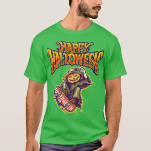 T-shirt Jack-o'-lantern Happy Halloween avec Skateboard