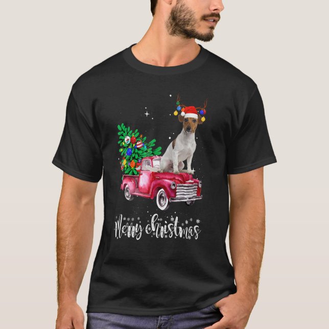 T-shirt Jack Russell Christmas Ride Red Truck (Devant)
