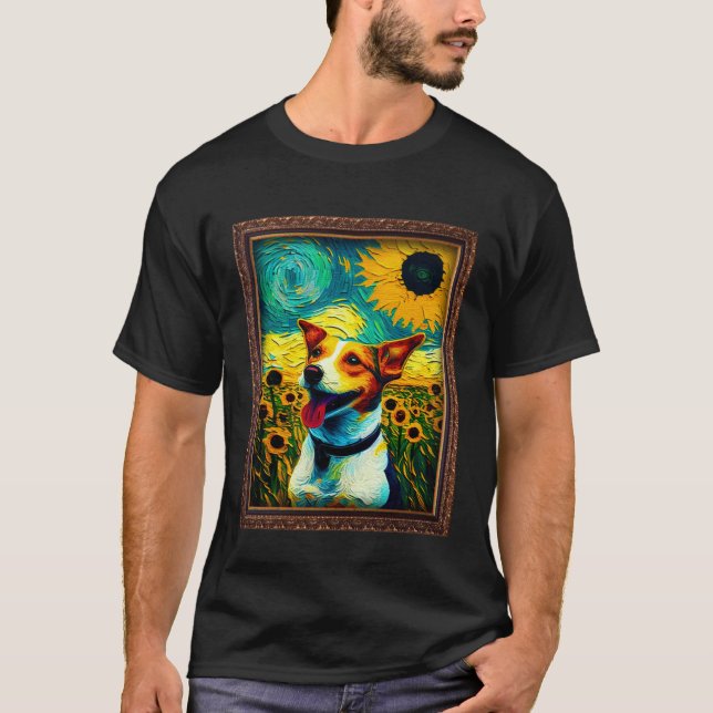 T-shirt Jack Russell Painting Sunflower Flower Mom Women F (Devant)