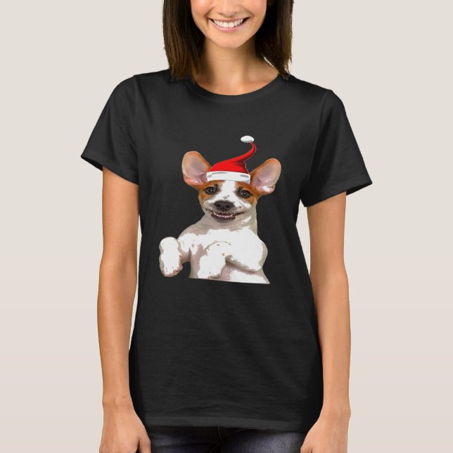 T-shirt Jack Russell Santa Hat Cool Image Noël (Devant)
