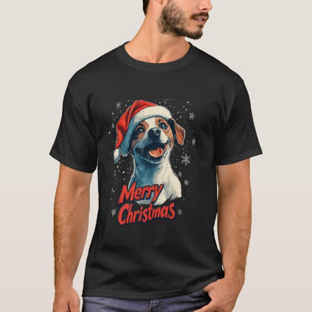 T-shirt Jack Russell Santa Hat Joyeux Noël Noël Chien Lo (Devant)