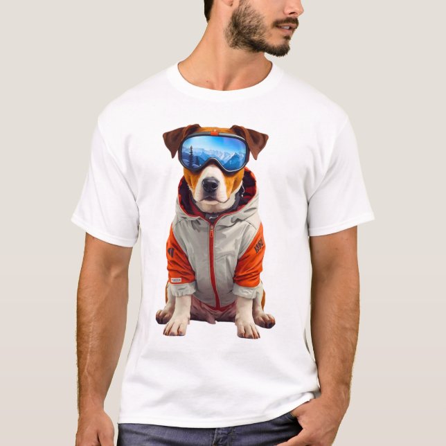 T-shirt Jack Russell Terrier Ski Dog Art – Cute Winter Dog (Devant)