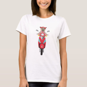 T-shirt Jack Russell Terrier sur le vélomoteur de rouge