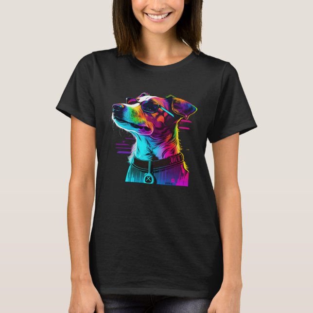 T-shirt Jack Russell Terrier Synthwave  1 (Devant)