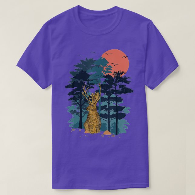 T-shirt Jackrabbit Mountain Pine Tree Sky Birds are Flying (Design devant)