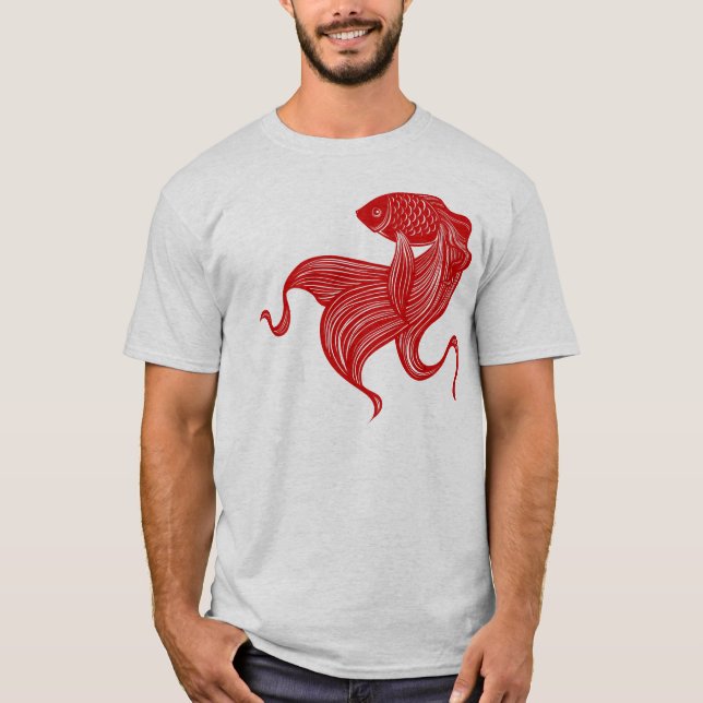 T-shirt Jacquard de poisson rouge coupé en ciseaux (Devant)
