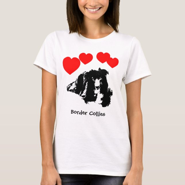 T-shirt J'adore (Amour) les chiens Border Collies  (Devant)