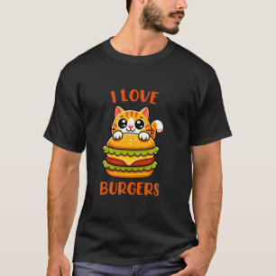 T-shirt J'adore Burgers Chat Mignon Nourriture Drôle Amate